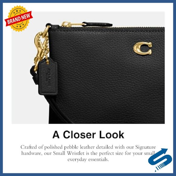 Small Leather Wristlet with Detachable Strap, Credit Card Slots, Zip Closure